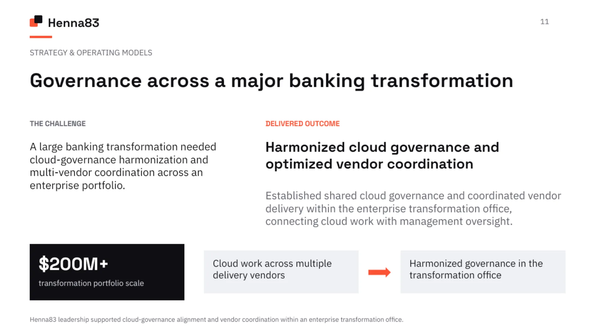 Governance across a major banking transformation — presentation slide 1. Full case text follows below.